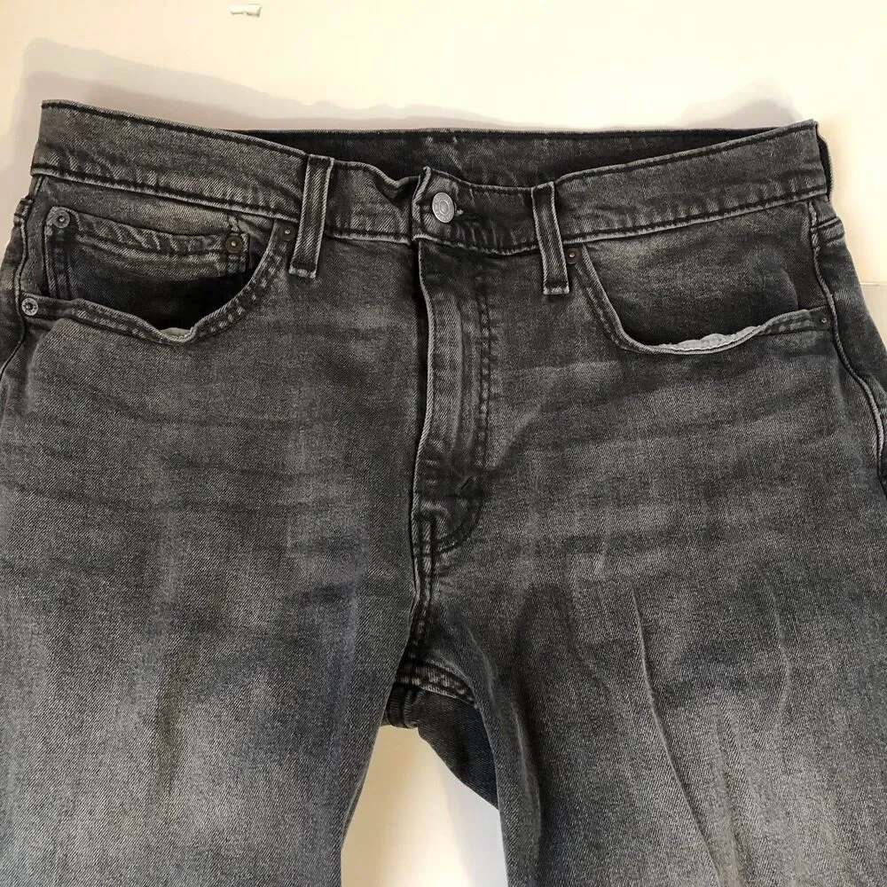 Levi's 514 Straight Fit Jeans Mens Washed Black Denim Pants 36x30